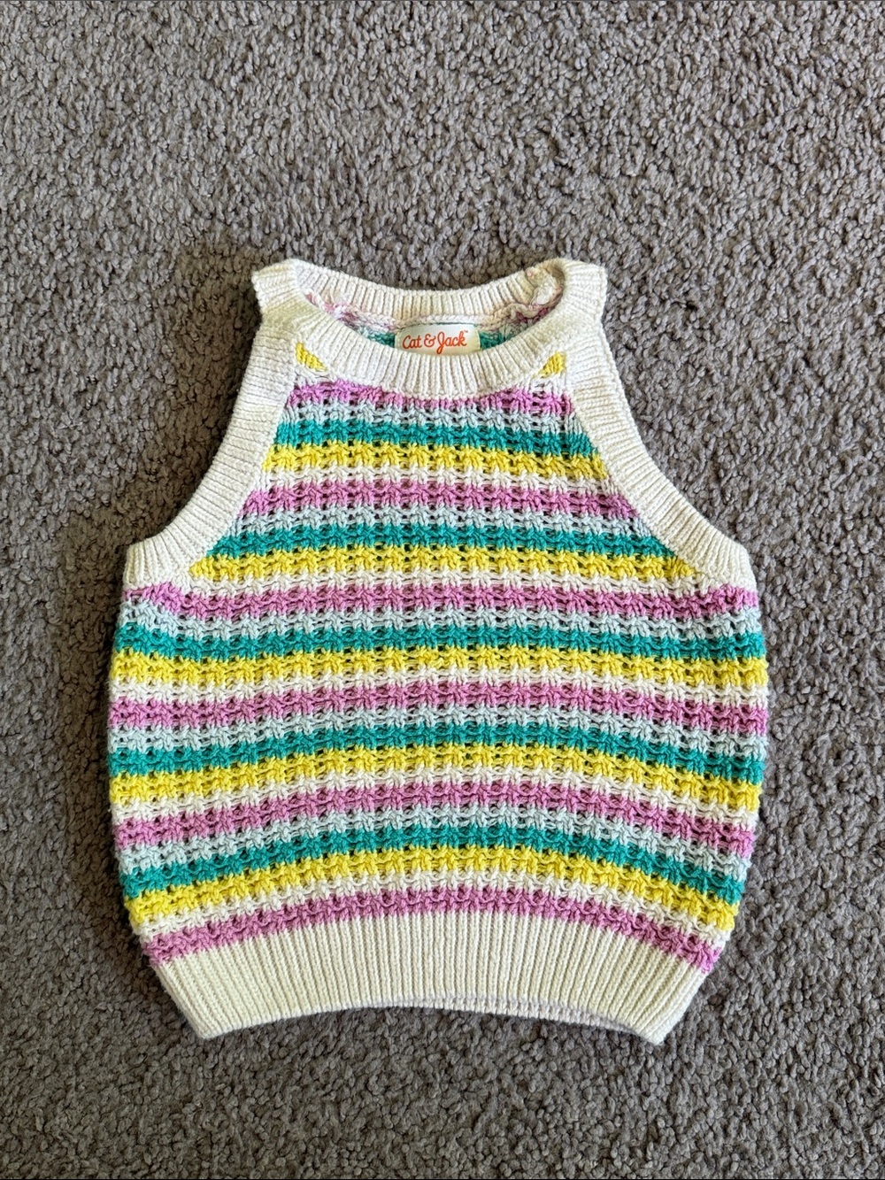 Cat & Jack Pastel Striped Knit Tank - Cream, Pink, Yellow, Teal